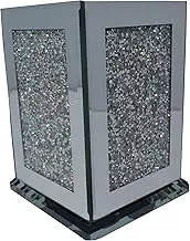 Crushed Diamond Silver Sparkle Square Flower Pot Vase, 15cm, Crystal Ceramic Ornament - Height - 30cm