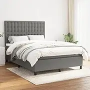 Bed Furniture Box Spring Bed with Mattress Dark Grey 137x187 cm Double Size Fabric