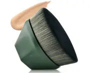Foundation Makeup Brush Flat Top for Flawless Powder, Blending Liquid or Cream Cosmetics with Portable Case - Green
