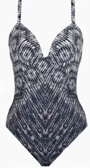 Miraclesuit Silver Shores Captivate Underwire One-Piece Swimsuit Navy White New