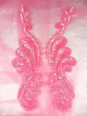 0016 Beaded Sequin Appliques Hot Pink AB Mirror Pair Sewing Crafts Patch 8.5"