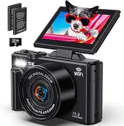 Pedtail 5K Digital Camera - 75MP Digital Cameras for Photography - Vlogging Camera for YouTube - Autofocus Video Camera 3" 180° Flip Screen with 18X Zoom