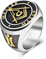 [Eastlily] Titanium Steel Masonic Ring Masonic Master Mason Ring Freemason Signet Masonic Jewelry Gift Gold Freemason Symbol Ring Size 7-12
