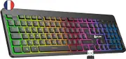 KLIM Light V2 Wireless AZERTY Keyboard + Flat, Ergonomic, Subtle, Water-Resistant, Quiet + Illuminated Gaming Keyboard for PC Mac PS4 Xbox 1 + Integrated Battery with Long Life