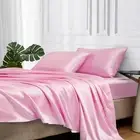 Satin Bed Sheets Queen Size Sheets Set 4Pc Silky Bedding Set 15"Deep Pocket Pink