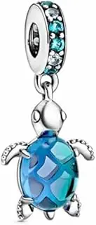 [The Charmery] Blue Turtle Charm 925 Silver Jewellery, Compatible with Pandora Charms, Trollbeads, Chamilia, Biagi and Many Other UK Charm Bracelets, Metal