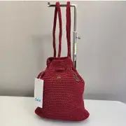 The Sak Crochet Drawstring Rucksack Backpack Bucket Bag Ruby Red Mini Classic