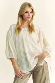 Davi & Dani Tied Round Neck Mesh Blouse for Women
