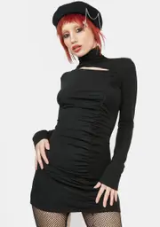 [Punk Rave] Hollow Ruched Turtleneck Dress