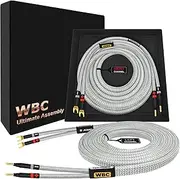 WORLDS BEST CABLES 8 Foot Ultimate - 8 AWG - Ultra-Pure OFC - Premium Audiophile HiFi Speaker Cable Pair with Eminence Gold Banana (x2) & Spade (x2) Plugs & Silver Tweed Jacket