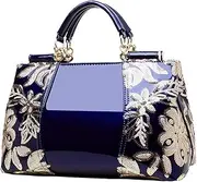 [ZiMing] Patent Leather Handbag for Women Tote Bags Sequin Embroidery Satchel Bag Top Handle Bag Gorgeous Shoulder Bag Purse