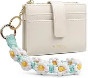 [Vulkitty] Small Women Wallet Keychain Wristlet Card Purse Wallet Bifold RFID Blocking with Detachable Handmade Woven Bracelet White