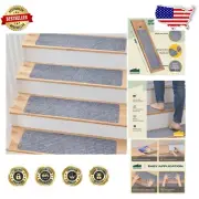 Machine Washable Non-Slip Stair Runners - 28 Pieces, 8" X 30" Light Gray Treads