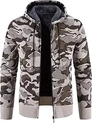 [Generic] Men's Camo Hoodie Knit Cardigan Jackets Zipper Camo Hoodie Cardigan Jacket for Men Lined Fleece Hood Sweat Jacket