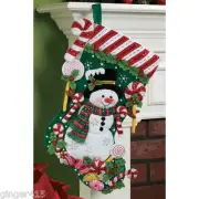 CANDY CANE SNOWMAN Bucilla Felt Christmas Stocking Kit OOP Authentic 18"