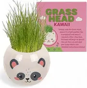 MIJOMA Grass Head Plant Set - Animal Figures with Soil & Grass Seeds, 6.5 cm Plastic Pot for Crafts & Planting, DIY Decoration for Children & Adults (Cat - Kawaii)