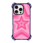 iPhone 16 Pro Bounce Case MagSafe Compatible Pink Star Starburst 70s Retro Pattern