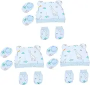 [KOMBIUDA] 3 Sets Beanie Mittens Newborn Newborn Socks Socks Grip Adorable Patterns
