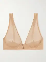 [Commando] Commando - Chic Mesh Plunge Underwired Soft-cup Bra - Neutral - 32DD 32 DD Neutrals