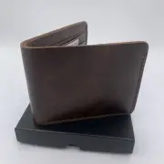 Mens Dark Brown 100% Vintage Leather Slim Thin Bifold 6 Credit Card Slot Wallet