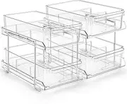 Feshory 2 Tier Clear Pull Out Cabinet Organizer for Pantry [2 Pack], Kitchen Storage & Organisation - Under Sink Storage Drawer for Countertop, Medicine, Bathroom (Acrylic)