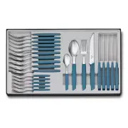 Victorinox Swiss Modern Cutlery Set Cornflower Handles w Steak Knives 24pck 24 p
