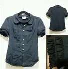 JUICY COUTURE Black Ruffle Pleated Cotton Button Front Shirt Top Blouse~ 2 M3020