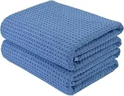 Polyte Microfibre Oversize Quick Dry Lint Free Bath Towel, 76 x 152 cm, Set of 2 (Blue, Waffle Weave)