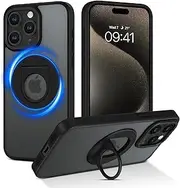 BENTOBEN Case for iPhone 15 Pro Max, Compatible with MagSafe, Kickstand Ring Holder Magnetic Invisible Stand Case Slim Shockproof Bumper Soft TPU Cover for iPhone 15 Pro Max 6.7 inch, Black