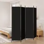 4-Panel Room Divider Black 200x200 cm Fabric Privacy Screen Folding Partit 50185