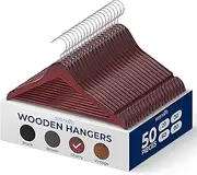 SereneLife 50 Pcs Wooden Hangers, Heavy Duty Durable Clothes Hangers, Lightweight Space Saving Coat Hangers with 360° Swivel Metal Hook, 10 Lbs Capacity (Cherry)
