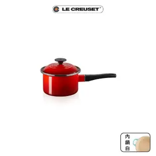 【Le Creuset】典藏琺瑯鑄鐵媽咪鍋32cm+琺瑯醬汁鍋14cm(櫻桃紅/火焰橘)