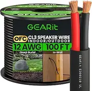 GearIT 12 AWG CL3 OFC Outdoor Speaker Wire, Pro Series 12 Gauge (100 Feet / 30.48 Meters/Black) Oxygen Free Copper UL CL3 Rated for Outdoor Direct Burial and in-Wall Installation Speaker Cable