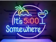 It's 5 O'Clock Somewhere Island Cup 20"x16" Neon Sign Light Lamp Artwork Beer QL