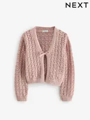 Mink/Pink Sequin Tie Front Cardigan (3-16yrs) (E62075) | $42 - $53