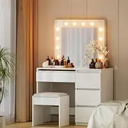 Artiss Dressing Table Led Mirror Makeup Stool Set with Light Wooden Vanity Desk Chair