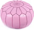 Moroccan Leather Pouf Unstuffed Moroccan Pouf Cover Boho Ottoman ( Pink )