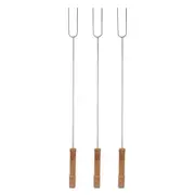 3Pcs Barbecue Forks Multifunctional Stainless Steel Roasting Stick with Beech Wood Handle for Outdoor BBQ Camping 47.2cm