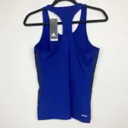 NWT Adidas Womens Sz XS Blue Black Climalite Racerback Workout Fitness Tank Top