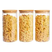 3PCS Glass Storage Jars with Wooden Lids Kitchen Pantry Food Canister