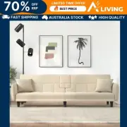 Sofa Bed with Cup Holders - Cream Fabric Comfortable Sleeper Couch 51872