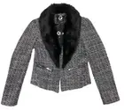 G By GUESS Suzy Tweed Boucle Fur Collar Jacket Open Front Blazer NWT M