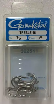 Gamakatsu 16 Heavy Duty Treble Fishing Hook #1/0