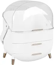 White Makeup Storage Organizer with 2 Drawers,Cosmetics Case Skincare Organiser Box with Visible Lid,Portable Handle for Travel,Waterproof & Dust Proof,Large Storage Space for Beauty Essentials