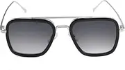 LeoLeoii Tony Stark Sunglasses Vintage Square Metal Frame Aviator Glasses for Men Women Classic Downey Iron Man Spider Man Shades (Silver/Black/Gradient Grey)
