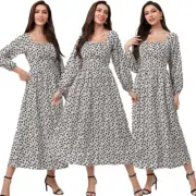 Women Floral Printed Dress Fashion Kaftan Evening Party Gown Muslim Dubai Caftan
