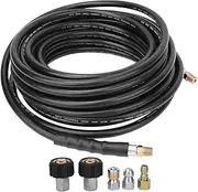 Pressure Washer Hose Pressure Washer Sewer Jetter Kits Accessories 1/4 inches NPT 5800PSI 15 Meters Rubber Hose Sewer Jetting Nozzles, Quick Connect Set
