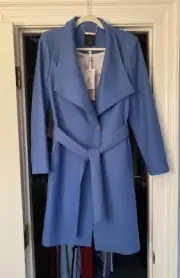 Ted Baker Kikiie Wool Wrap Coat In Mid Blue NWT Size 3