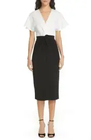 NWT Ted Baker Ellame Sheath Body-Con Wrap Dress Black White $295 Ted 1 or Ted 2