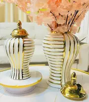 Ceramic Ginger Jars with Lid Storage Home design desk flower jar 2pcs